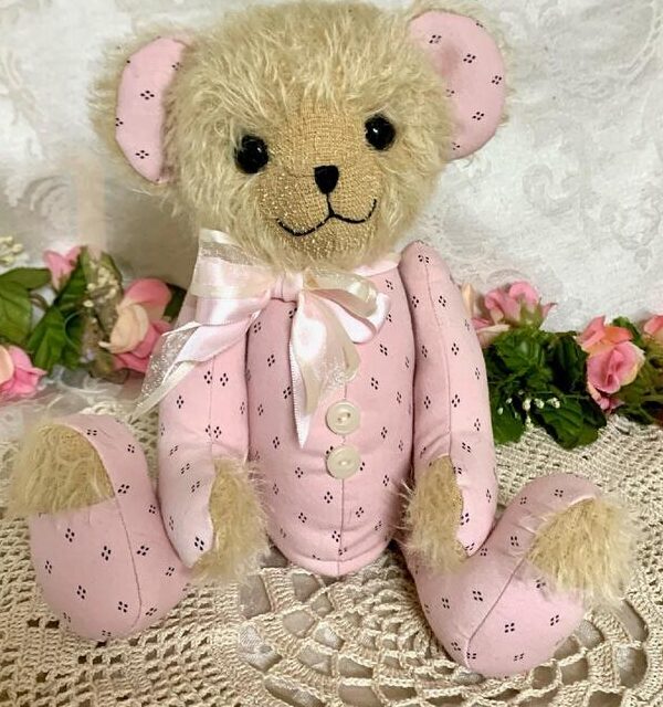 Bear made from pink shirt with plush mohair.