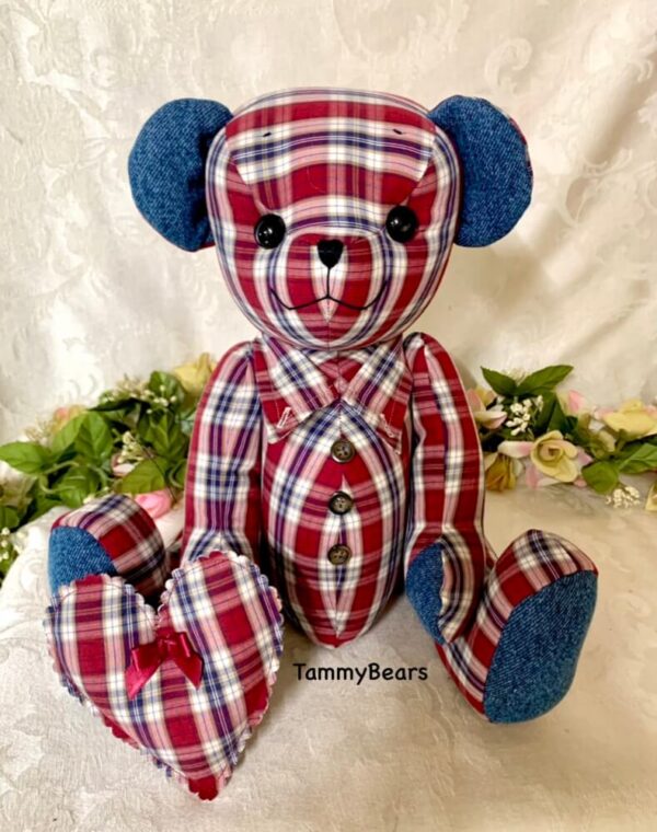 Red Plaid memory bear made from shirt.