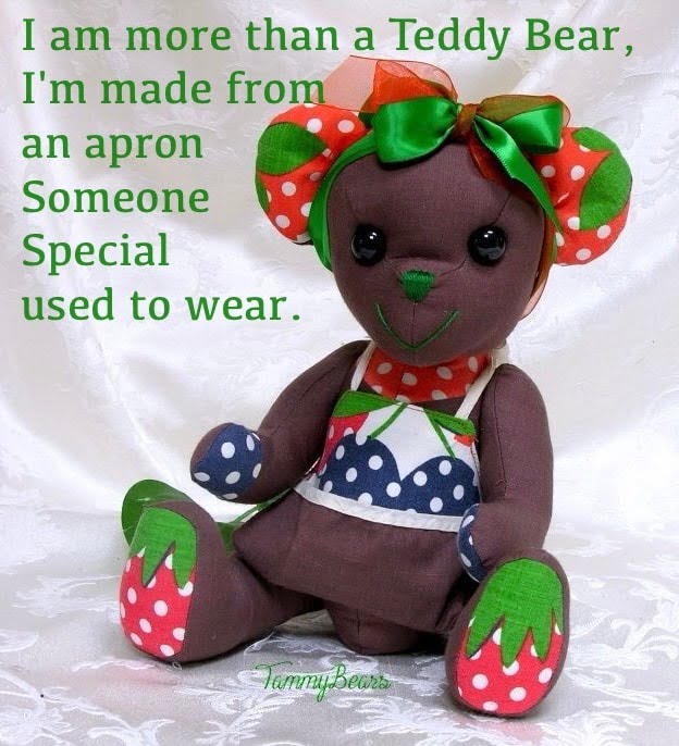 Bear made from a brown apron with green.