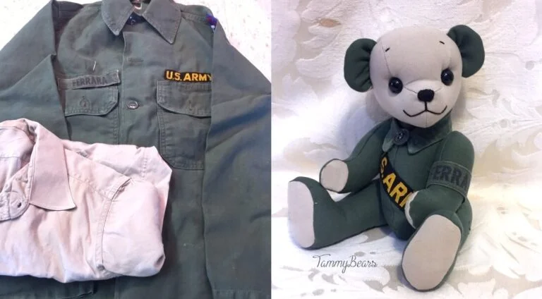 Memorial teddy ber made from Army uniform.