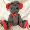 Memory bear from brown suit and red satin.